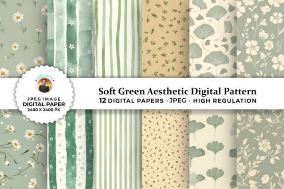 Download Soft Green Aesthetic Digital Patterns - Soft green Collection