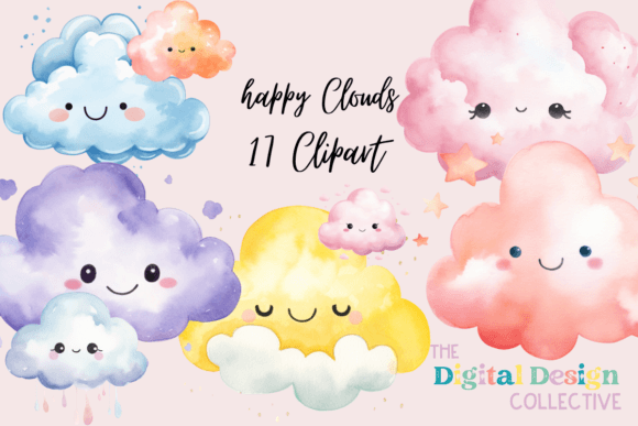 Download Watercolor Happy Clouds Clipart Bundle - Bundle Collection