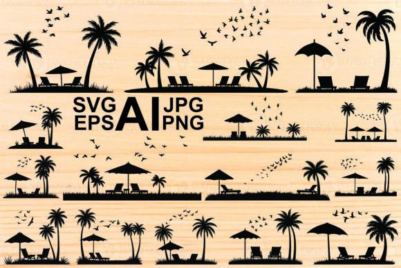 Download Silhouette Beach Chair Palm Trees Vector - Palm trees Collection