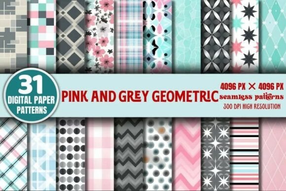 Download Pink and Grey Geometric Digital Bundle - Bundle Collection
