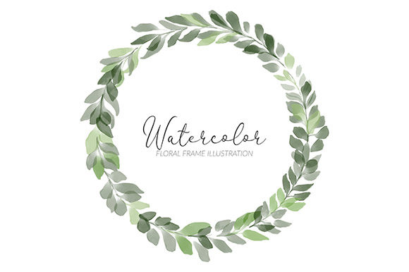 Download Watercolor Green Leaf Circle Wreath - Premium Resources