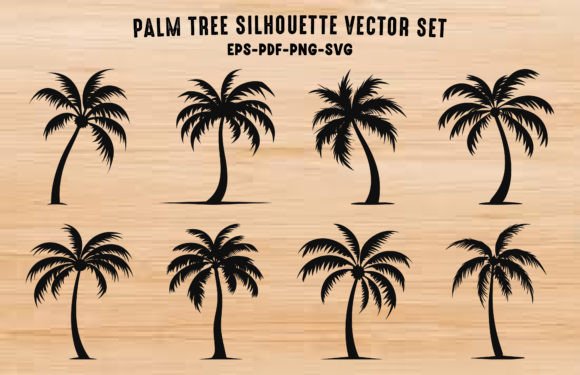 Download Palm Trees Black Silhouette Vector Set - Palm trees Collection