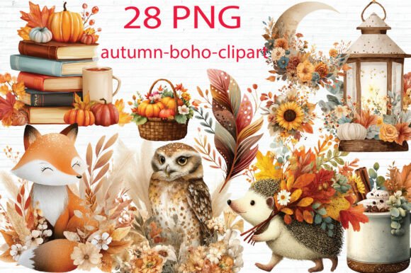Download Autumn Boho Clipart Bundle PNG - Bundle Collection