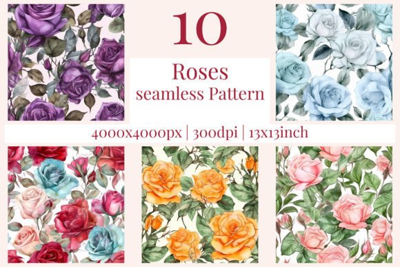 Download Bundle 10 Seamless Roses Patterns 622 - Bundle Collection